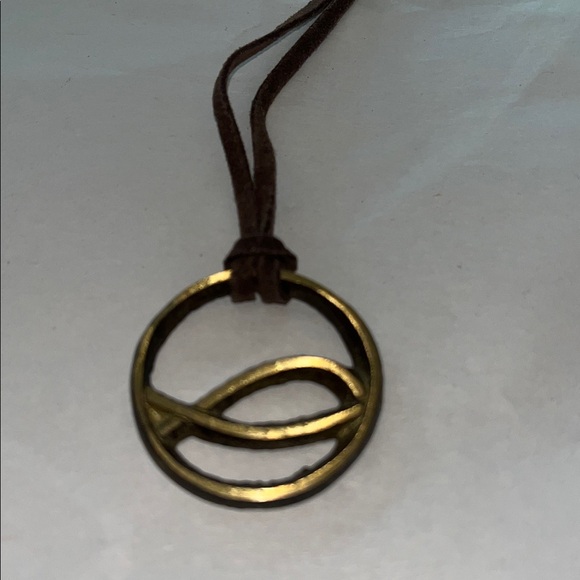 Brass Religious Ichthys Fish Pendant on Leather Cord - Picture 2 of 2